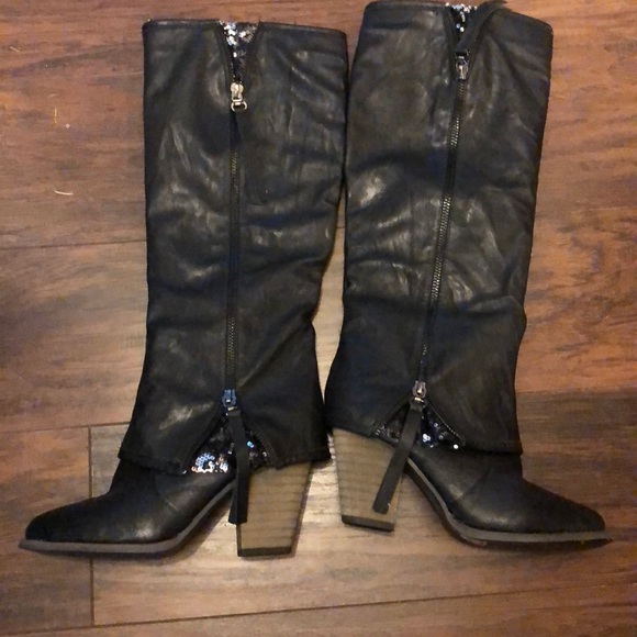 Vanity Shoes - Like new! Black sequin zip up heeled boots